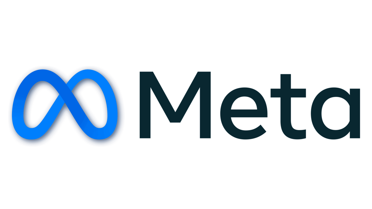 Meta logo with blue infinity symbol and black text, symbolizing connection and innovation in technology and social media.