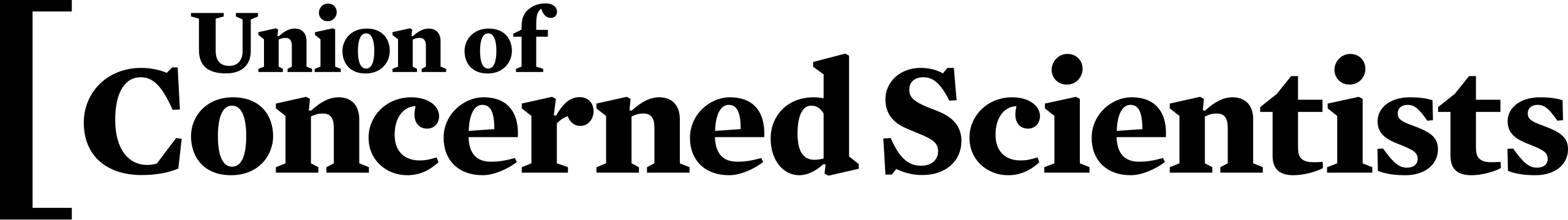Union of Concerned Scientists logo, bold black text, science and advocacy organization branding.