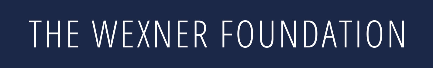 Wexner Foundation logo in white text on a dark blue background.